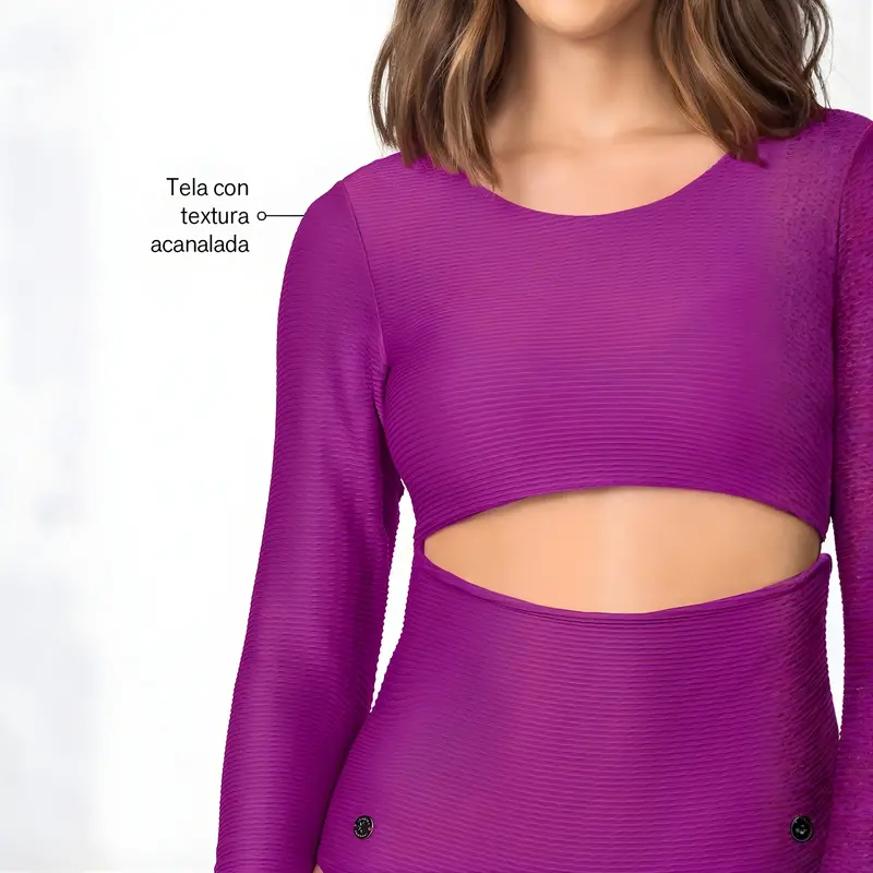 Traje de baño entero manga larga con abertura en abdomen - Leonisa